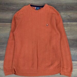 Chaps Mens Burnt Orange Chevron Textured Organic Cotton Crewneck Sweater Large